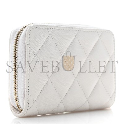 CHANEL CAVIAR QUILTED PERFORATED CC ZIP COIN PURSE WHITE (11*7*2cm)
